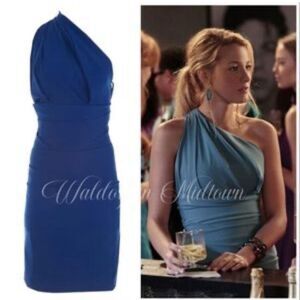 Preen by Thornton Bregazzi one shoulder godddess pleated royal blue dress S NWT